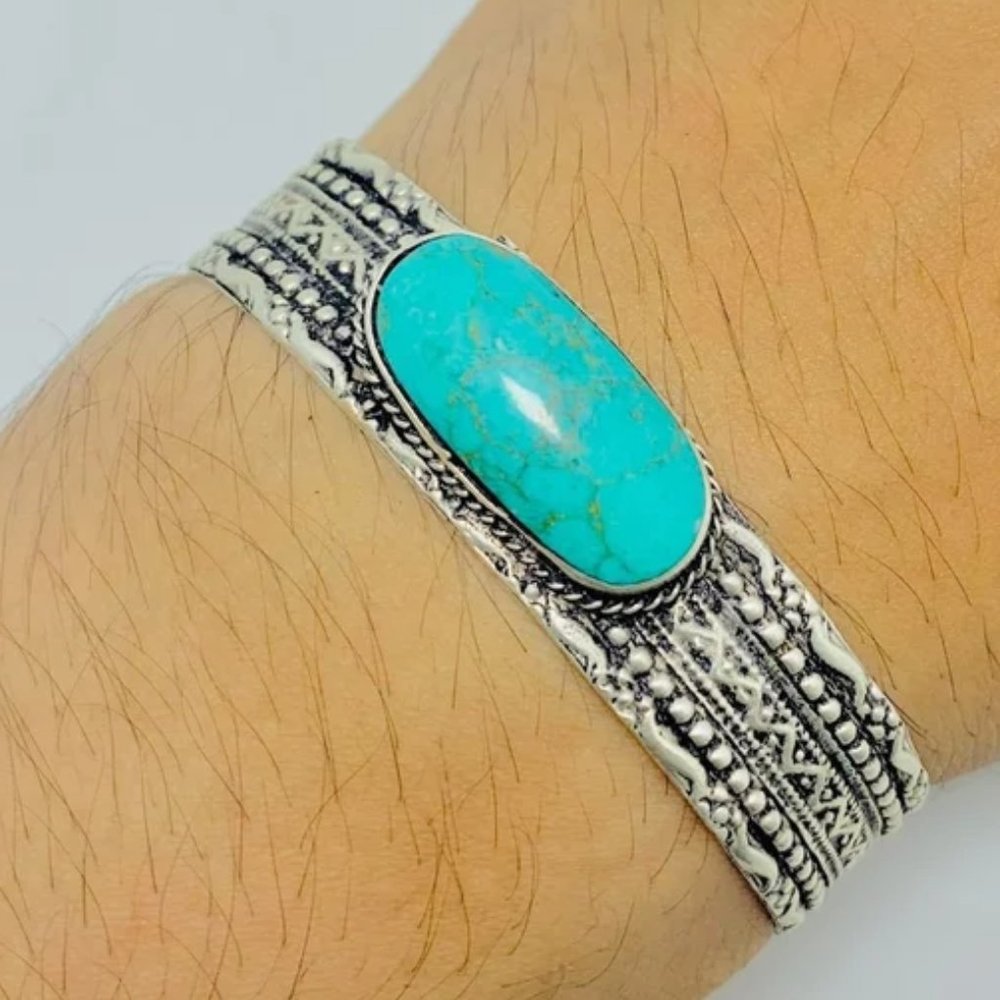 Single Handmade Turkmen Turquoise Bracelet: Ethnic Kuchi Tribal Cuff